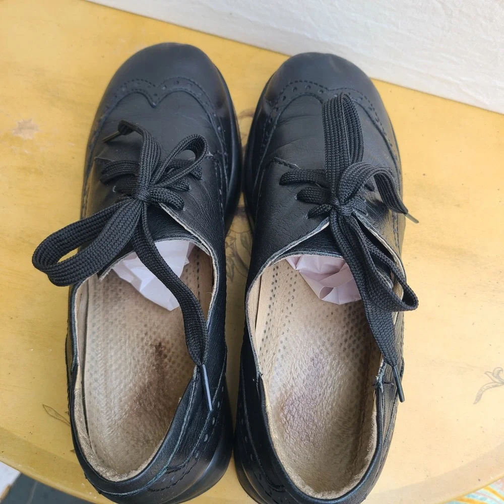 Black EU 40 100% Leather Buttery Soft Oxford Cap Toe Platform Shoes Portugal